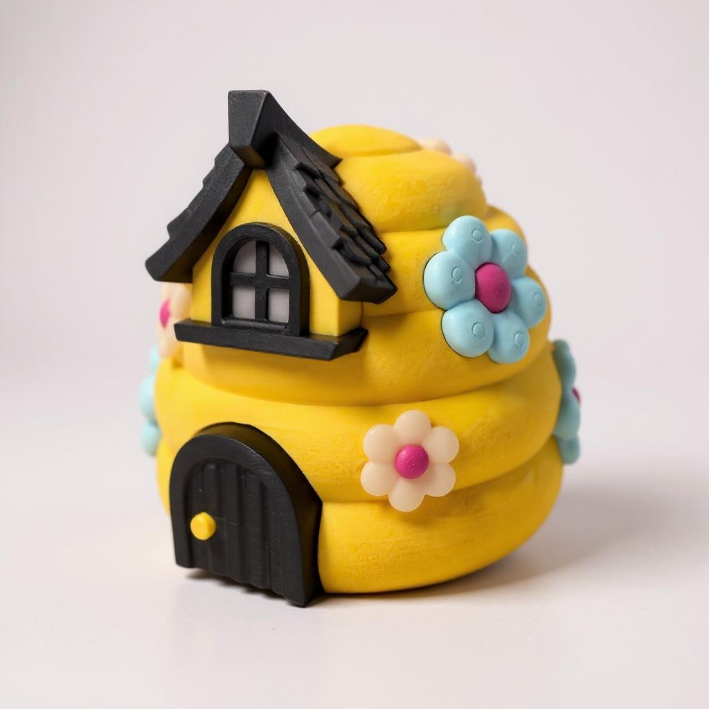Melty Pixel Beehive Set - 3D Beehive Scene with Flowers, a door, and window.  Perfect for Insect Lovers & Collectors - 4.5 in Diameter Decor Ornaments