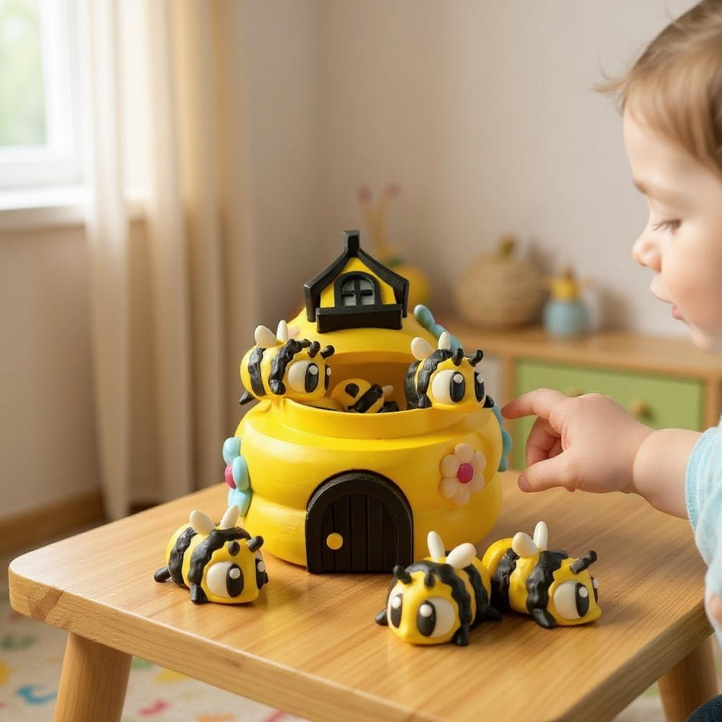 Melty Pixel Beehive Set - 3D Beehive Scene with Flowers, a door, and window.  Perfect for Insect Lovers & Collectors - 4.5 in Diameter Decor Ornaments