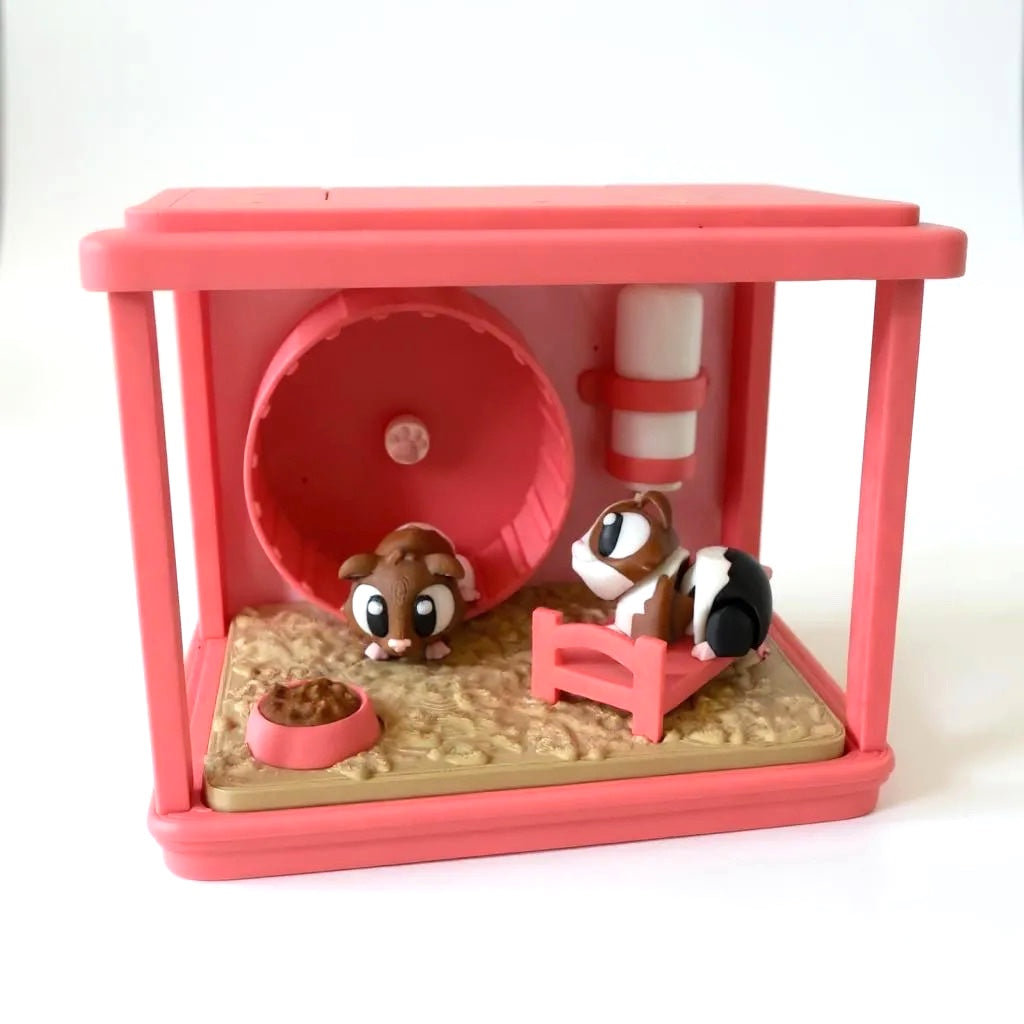 Melty Pixel Hamster Cage - 3D Hamster Cage Scene with Food, Bed, Spinning Wheel & Water Bottle - Perfect for Animal Lovers & Collectors